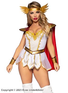 Ancient Roman female warrior, body costume, rhinestones, cape